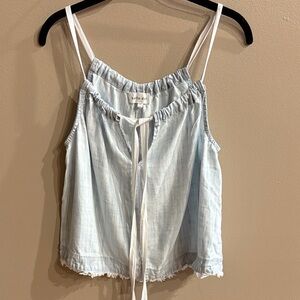 Bella Dahl Light Blue tie dye Camisole Top organic tencel lyocell frayed hem Med